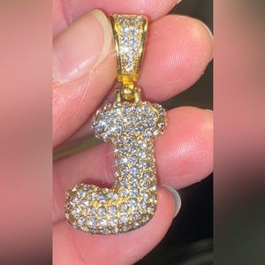 Stainless Steel CZ Gold Necklace Pendant Letter J